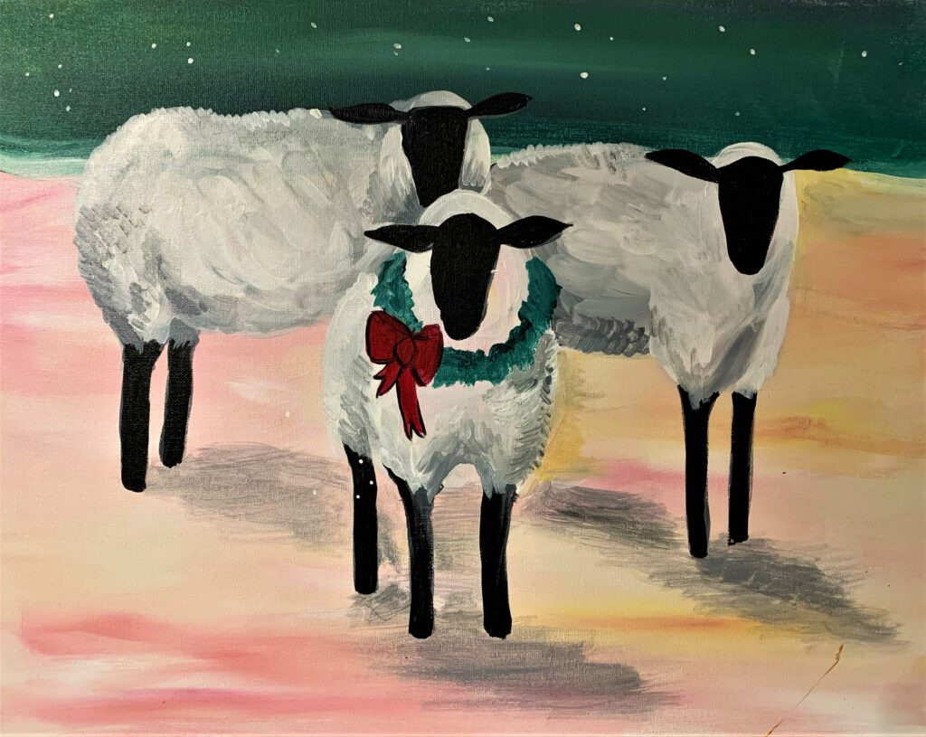 sheep, ewe, wreath, snow, wool