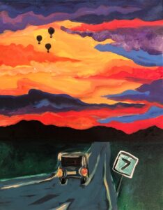 Vermont, Route 7, Seven, sunset, colors, car, road, sign, balloons, mountains, drive