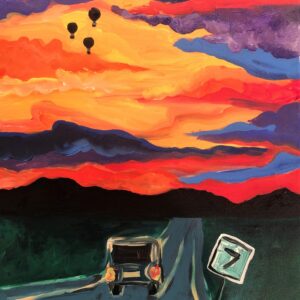 Vermont, Route 7, Seven, sunset, colors, car, road, sign, balloons, mountains, drive