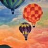 baloons, hot air, sky, mountains, clouds, pattern, colorful, three