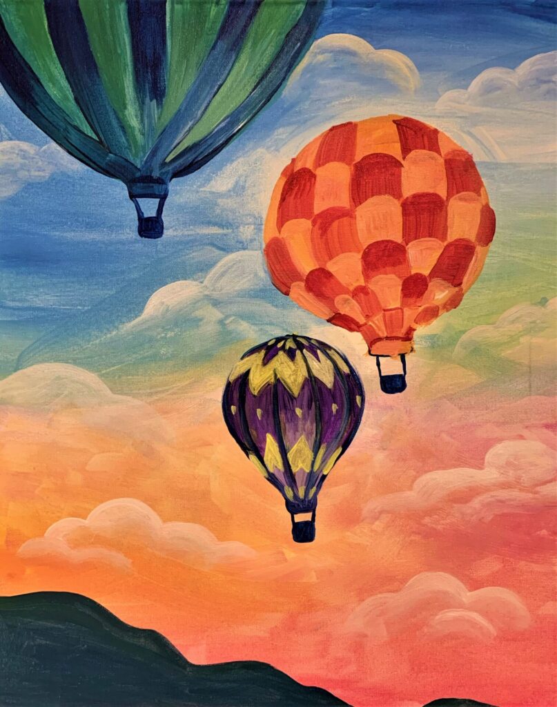 baloons, hot air, sky, mountains, clouds, pattern, colorful, three