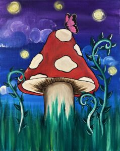fiddlehead, butterfly, mushroom, night