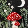 mushrooms, night, moon fiddlehead